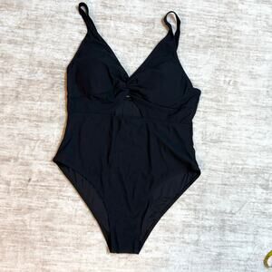 Berlook Womens 20 Plus Size Black One Piece Swimsuit Ribbed Keyhole Twist Cutout